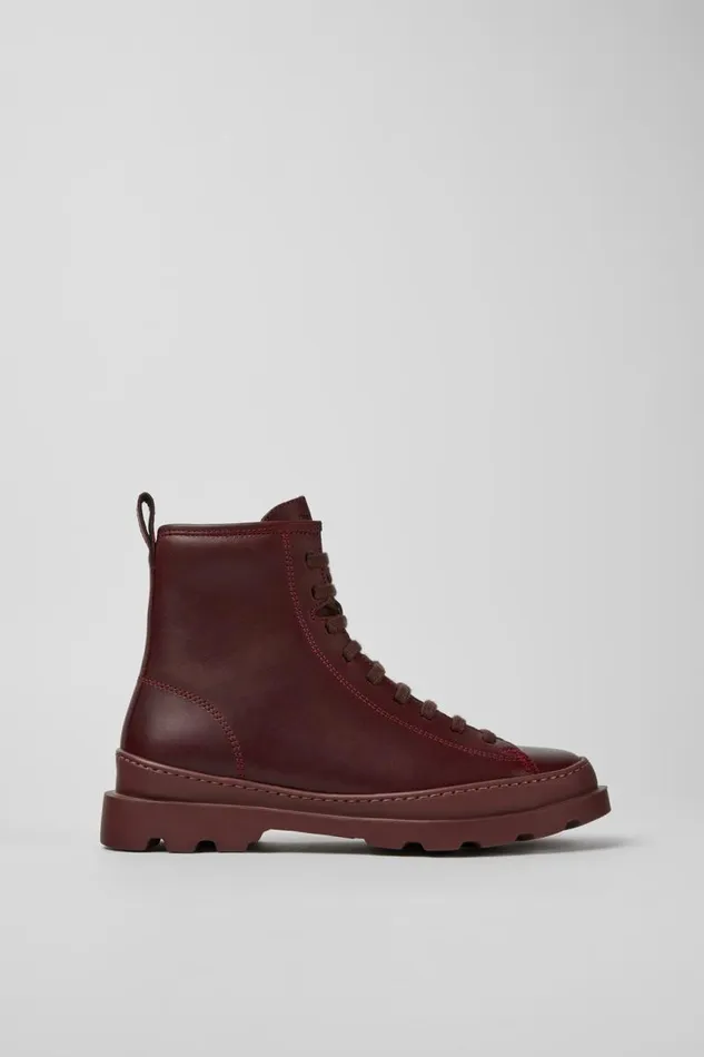 Boots Women Camper Brutus Burgundy Leather Ankle Boots