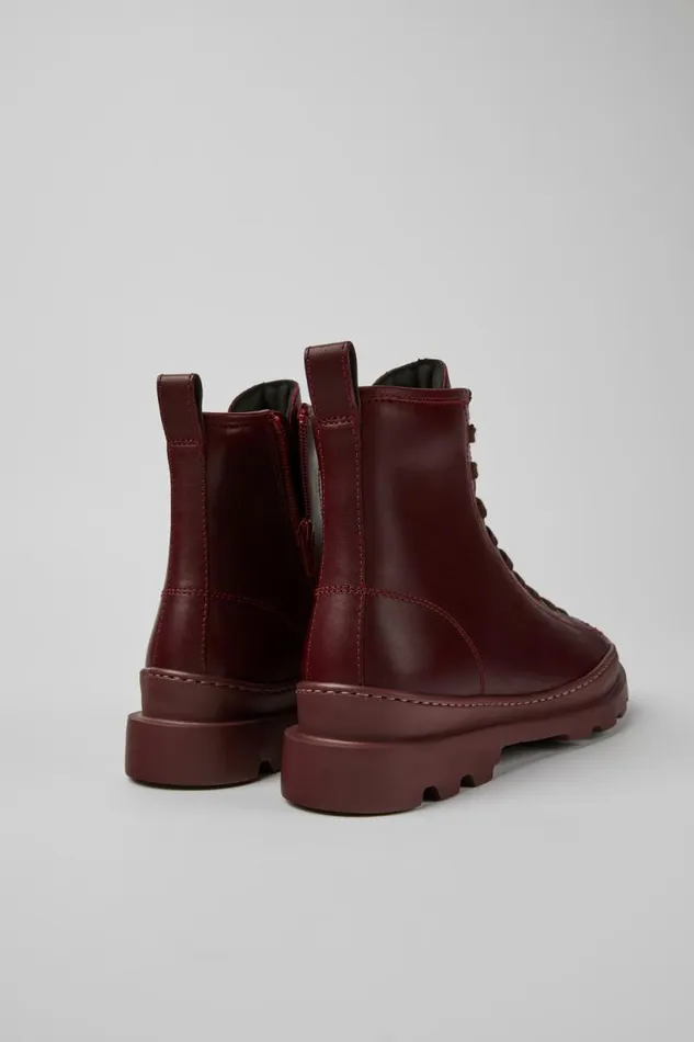 Boots Women Camper Brutus Burgundy Leather Ankle Boots