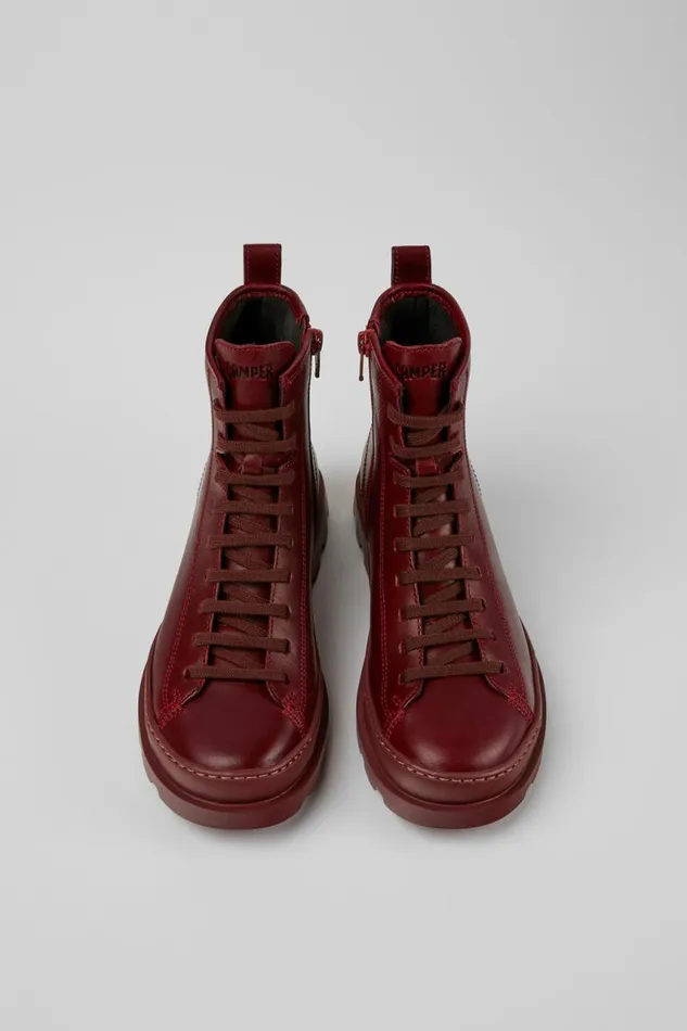 Boots Women Camper Brutus Burgundy Leather Ankle Boots
