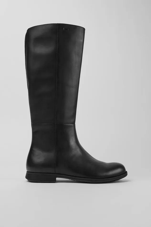 Boots Women Camper Mil Black Leather And Textile Black Boots