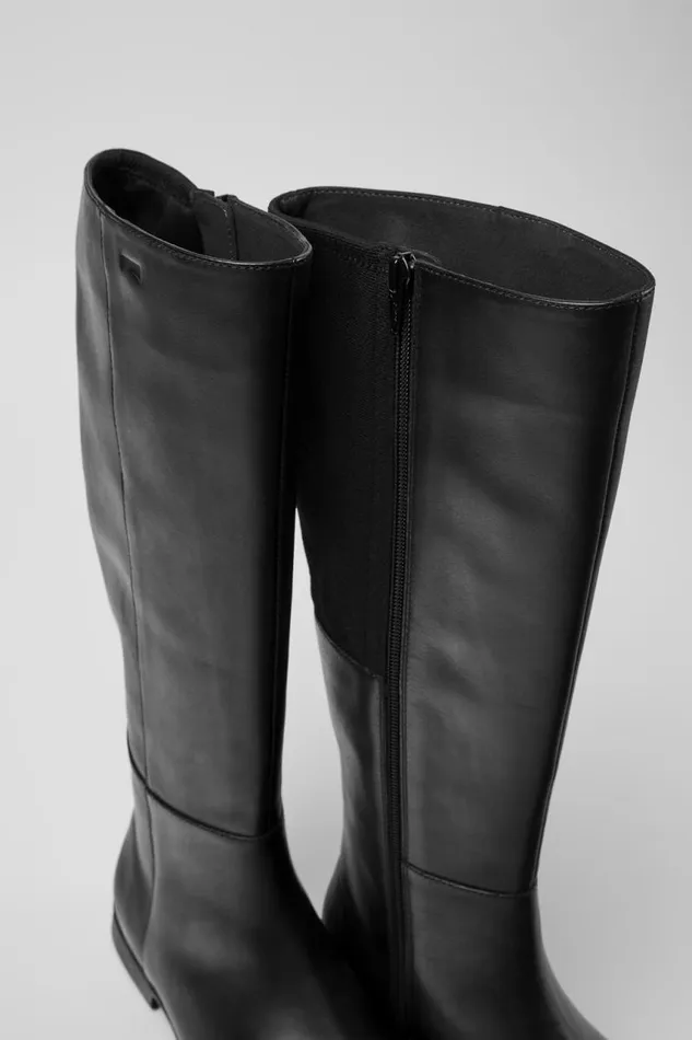 Boots Women Camper Mil Black Leather And Textile Black Boots