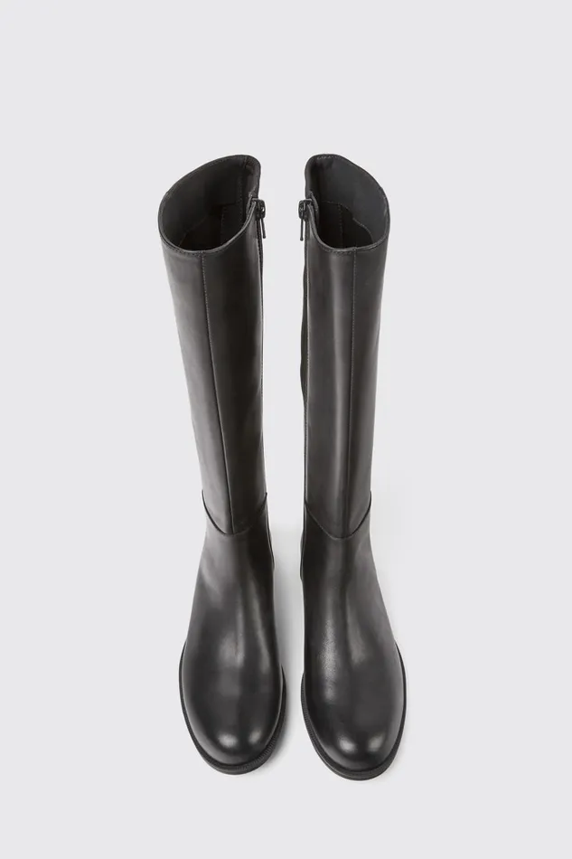 Boots Women Camper Mil Black Leather And Textile Black Boots