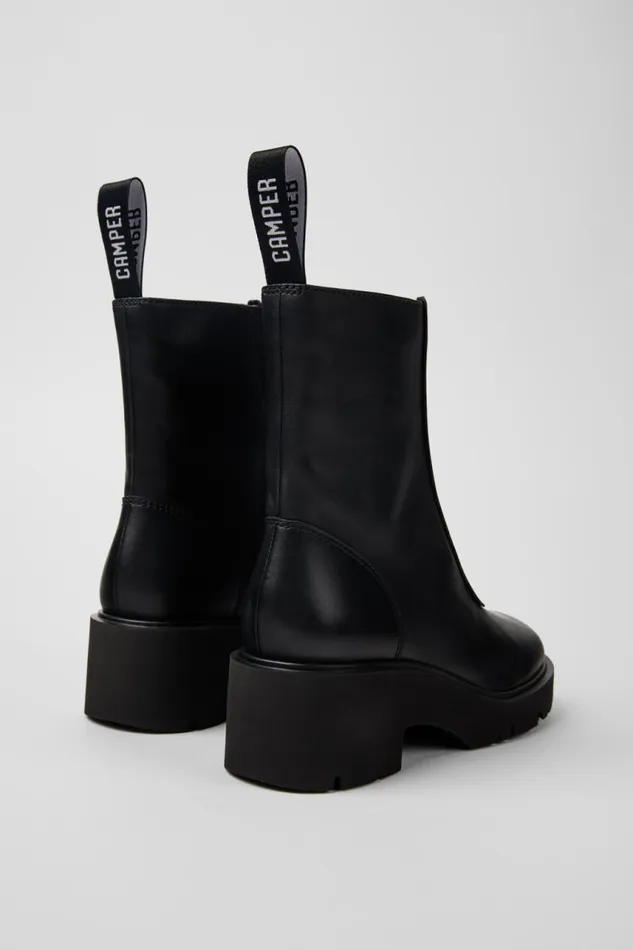 Boots Women Camper Milah Black Leather Zip Boots