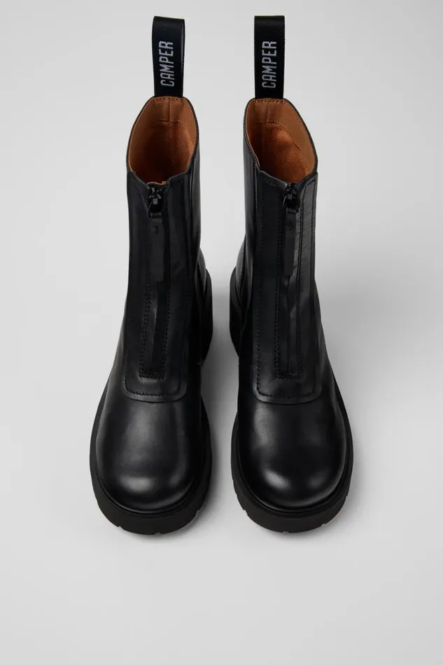 Boots Women Camper Milah Black Leather Zip Boots