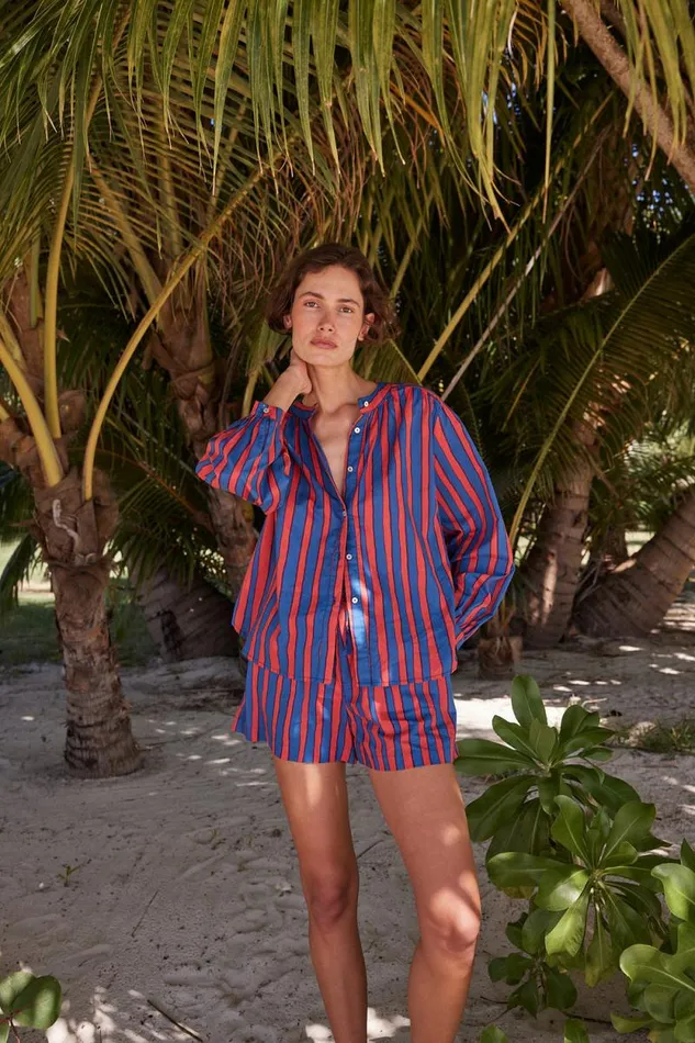 Bottoms Shop Natalie Martin JASPER SHORT Batik Stripe Blood Orange
