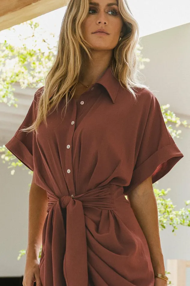 Brynlee Ruched Dress In Clay Clay Women Bohme Dresses