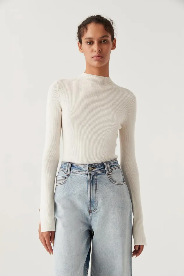 Carolina Rib Knit Top Ivory Women Aje Knitwear 038 Jumpers