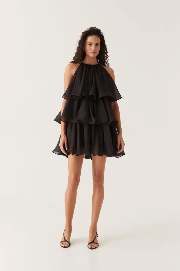 Claudia Tiered Mini Dress Black Women Aje Black Dresses