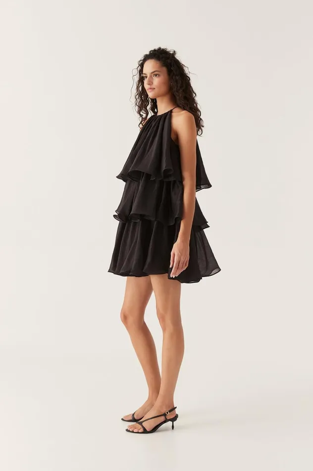 Claudia Tiered Mini Dress Black Women Aje Black Dresses