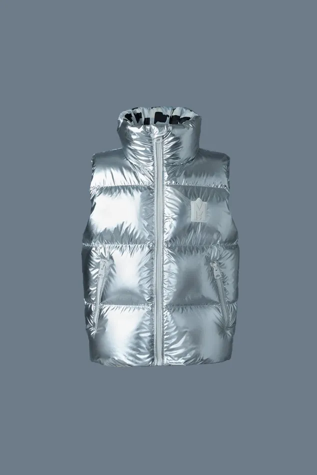 Coats and Jackets Kids Mackage CHARLEEM Metallic Light Down Puffer Vest For Kids 814 Years Silver
