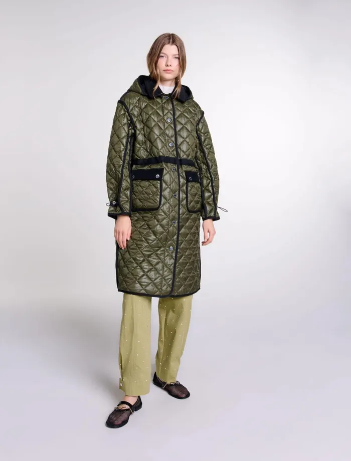 Coats Women Maje Contrast Quilted Puffer Jacket Khaki