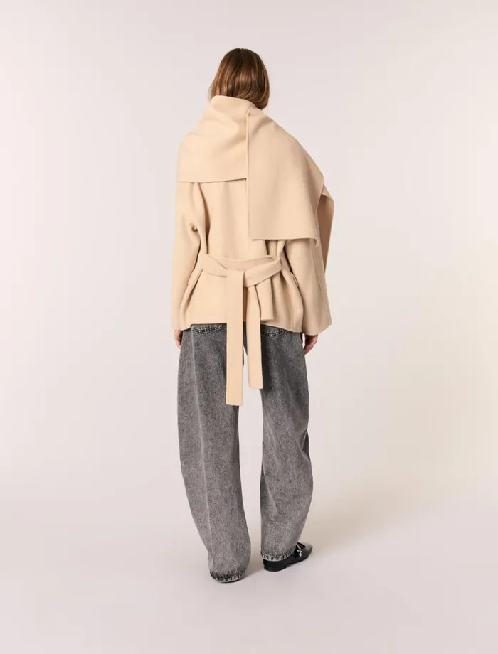 Coats Women Maje DoubleFaced Coat With Scarf Beige