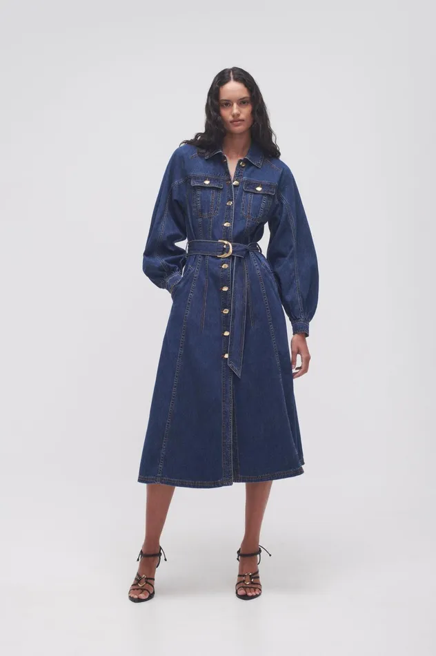 Colorado Denim Midi Dress Washed Indigo Women Aje Denim