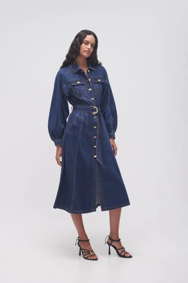 Colorado Denim Midi Dress Washed Indigo Women Aje Denim