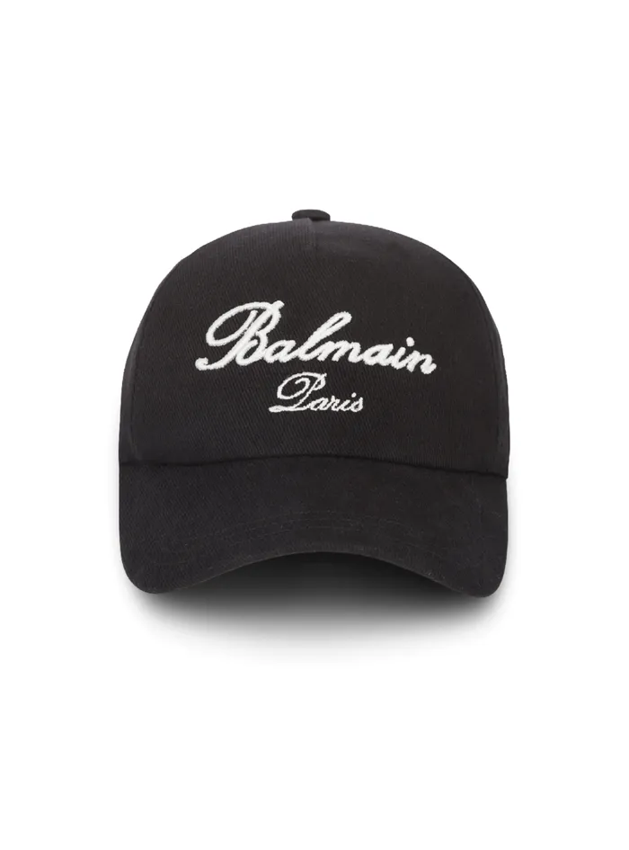 Cotton Cap With Signature Embroidery Black Men Balmain Hats And Caps