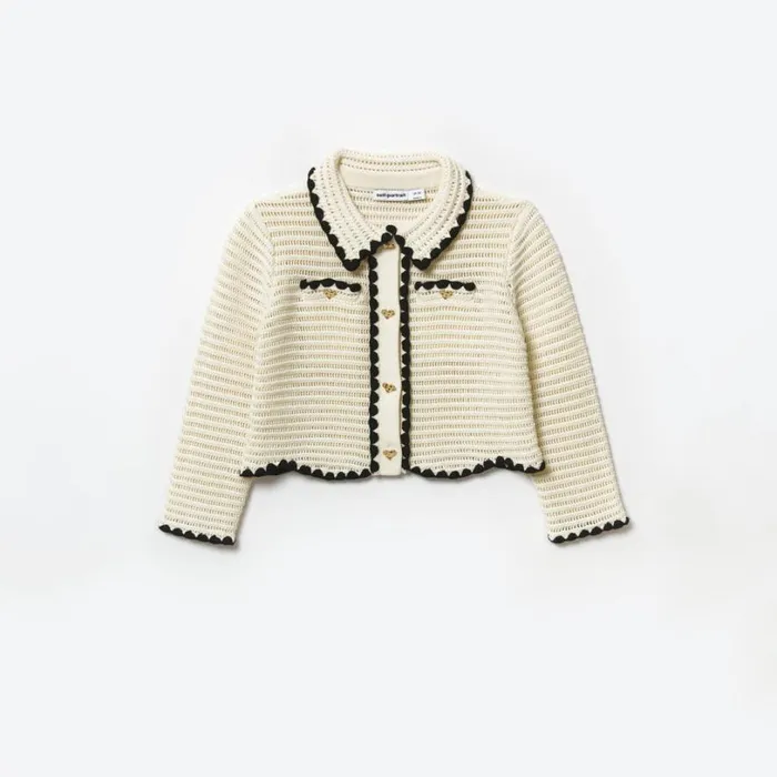 Cream Crochet Cardigan Kids Self Portrait Knitwear