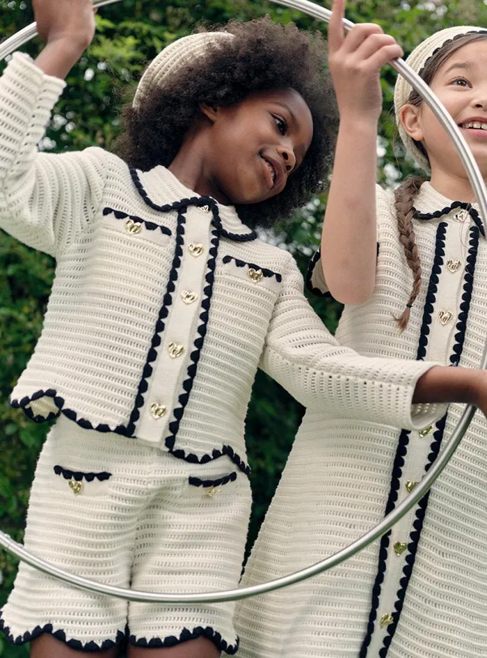 Cream Crochet Cardigan Kids Self Portrait Knitwear