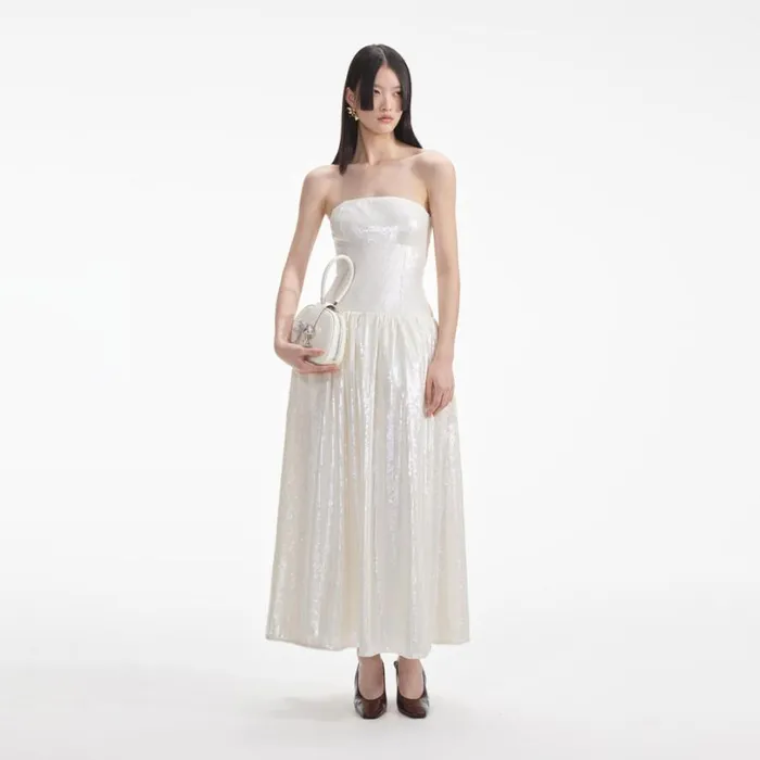 Cream Sequin Bandeau Midi Dress Women Self Portrait Dresses