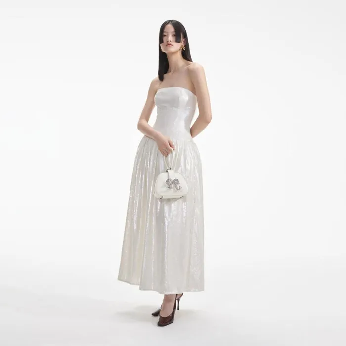 Cream Sequin Bandeau Midi Dress Women Self Portrait Dresses Cream Sequin Bandeau Midi Dress Women Self Portrait Dresses