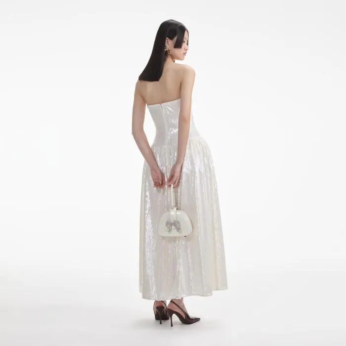 Cream Sequin Bandeau Midi Dress Women Self Portrait Dresses Cream Sequin Bandeau Midi Dress Women Self Portrait Dresses