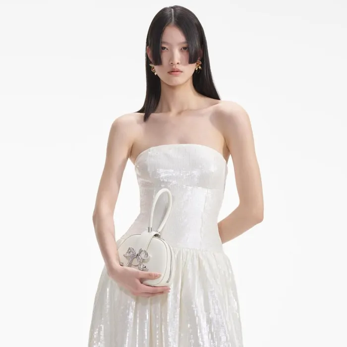 Cream Sequin Bandeau Midi Dress Women Self Portrait Dresses Cream Sequin Bandeau Midi Dress Women Self Portrait Dresses