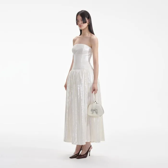 Cream Sequin Bandeau Midi Dress Women Self Portrait Dresses Cream Sequin Bandeau Midi Dress Women Self Portrait Dresses