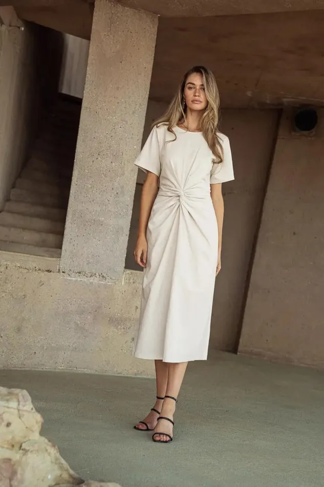 Dakota Midi Dress In Natural Natural Women Bohme Dresses