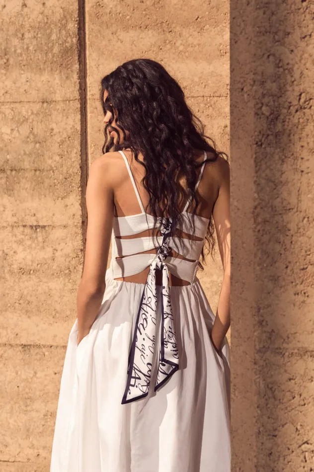 Danica Tie Back Midi Dress Ivory Women Aje White Dresses