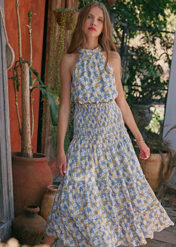 Dazzling Bloom Halter Maxi Dress Lightbluefloral Women Lost Wander Dresses