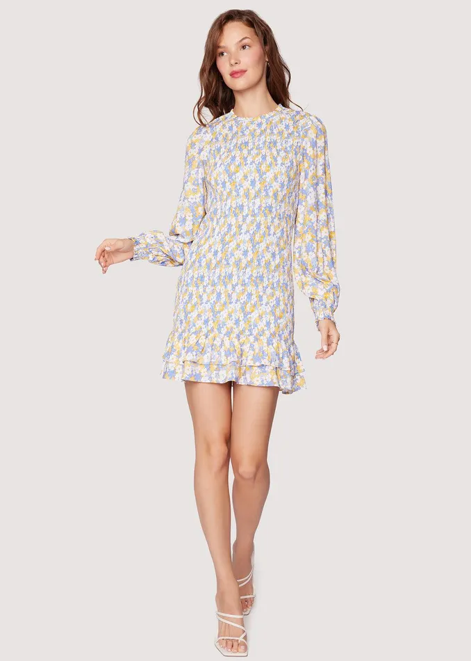 Dazzling Bloom Smocked Mini Dress Lightbluefloral Women Lost Wander Dresses