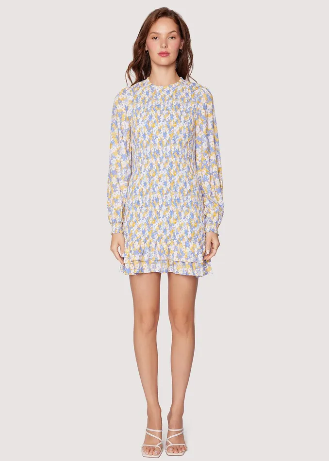 Dazzling Bloom Smocked Mini Dress Lightbluefloral Women Lost Wander Dresses