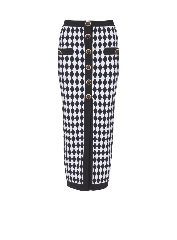 Diamond Jacquard Midi Skirt Black Women Balmain Skirts