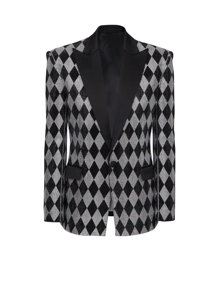 Diamond Rhinestone 1button Jacket Black Men Balmain Jackets And Blazers