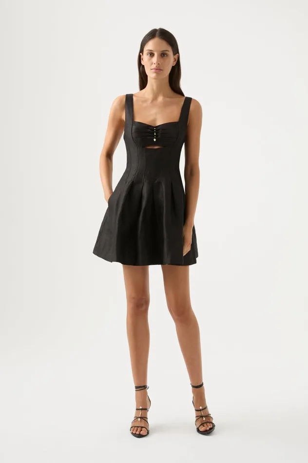 Divinity Pearl Pin Mini Dress Black Women Aje Black Dresses