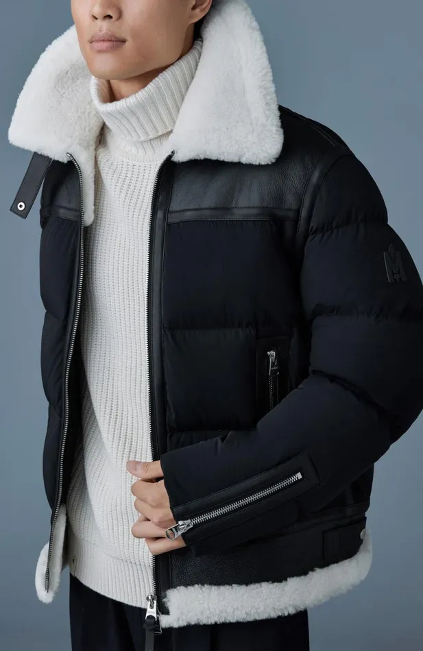 Downs and Parkas Men Mackage ROBERT Mixedmedia Shearling Down Jacket Black