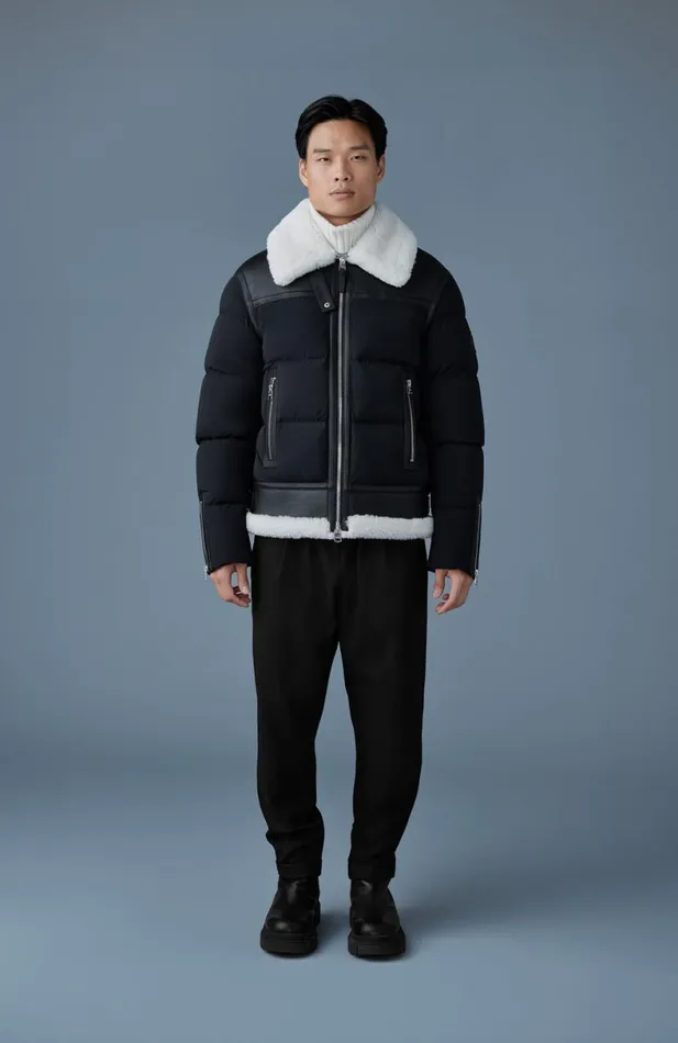 Downs and Parkas Men Mackage ROBERT Mixedmedia Shearling Down Jacket Black