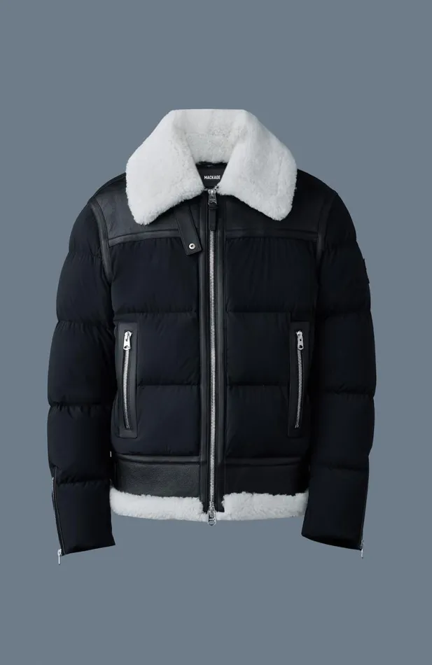 Downs and Parkas Men Mackage ROBERT Mixedmedia Shearling Down Jacket Black