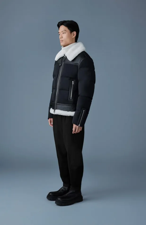 Downs and Parkas Men Mackage ROBERT Mixedmedia Shearling Down Jacket Black