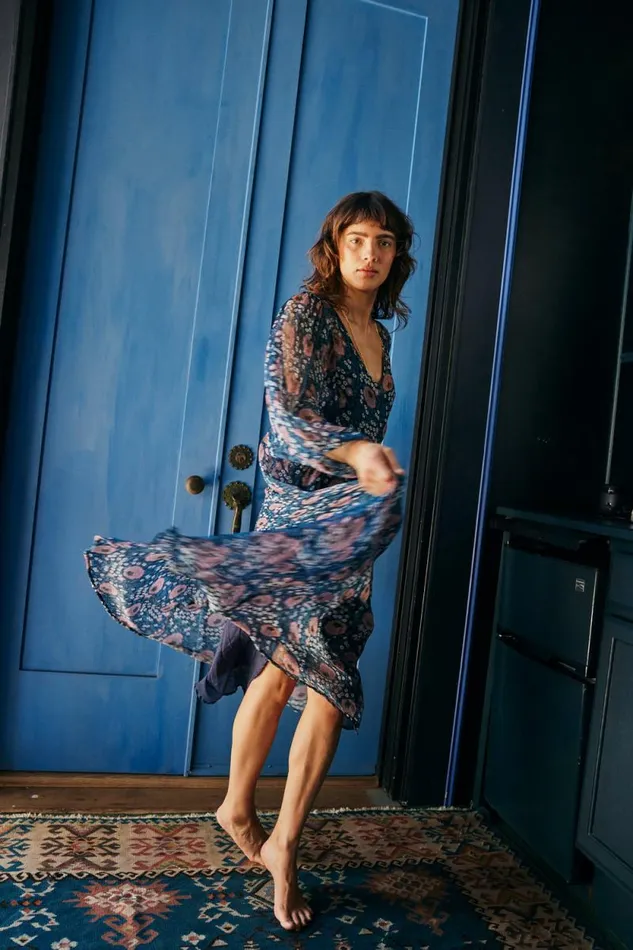 Dresses Shop Natalie Martin ALICE DRESS Vintage Flowers Indigo