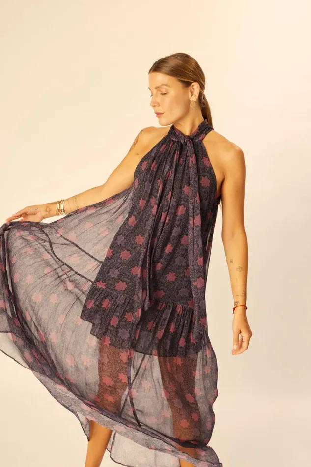 Dresses Shop Natalie Martin INDIANA MAXI Snowflake Aubergine