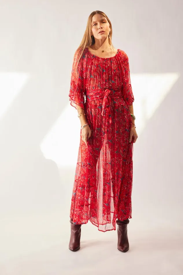 Dresses Shop Natalie Martin MESA MAXI Chiffon Watercolor Verm