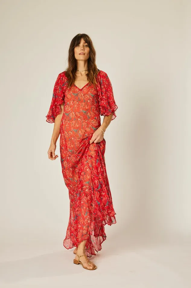 Dresses Shop Natalie Martin RAMYA DRESS Chiffon Watercolor Vermil