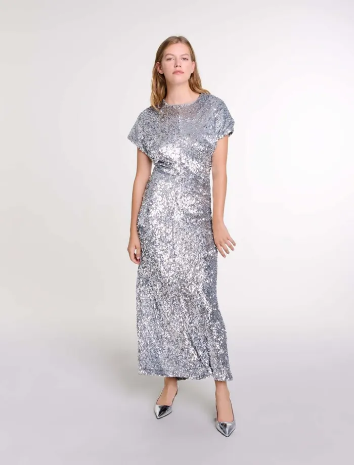 Dresses Women Maje Sequin Maxi Dress Silver