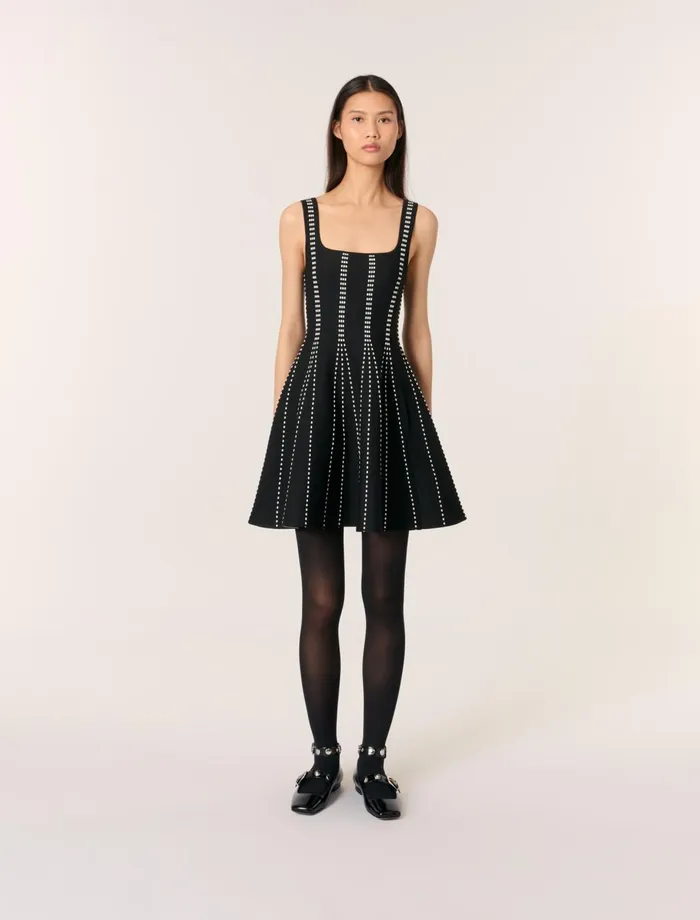 Dresses Women Maje Short Jacquard Knit Dress Blackecru