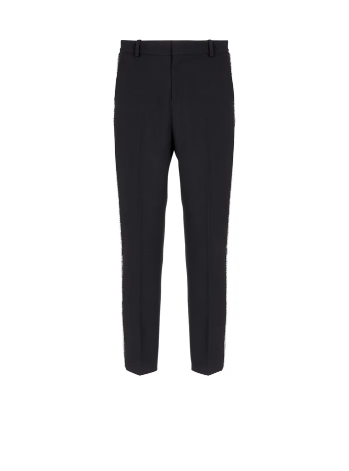 Embroidered Grain De Poudre Trousers Black Men Balmain Trousers And Shorts