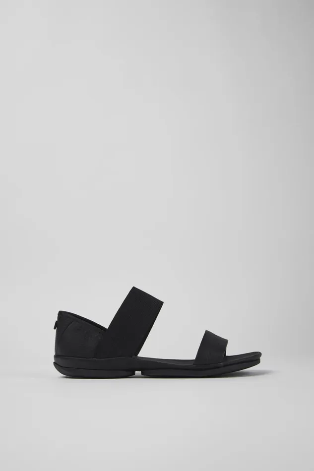 Flat Shoes Women Camper Right Black Leather Sandal