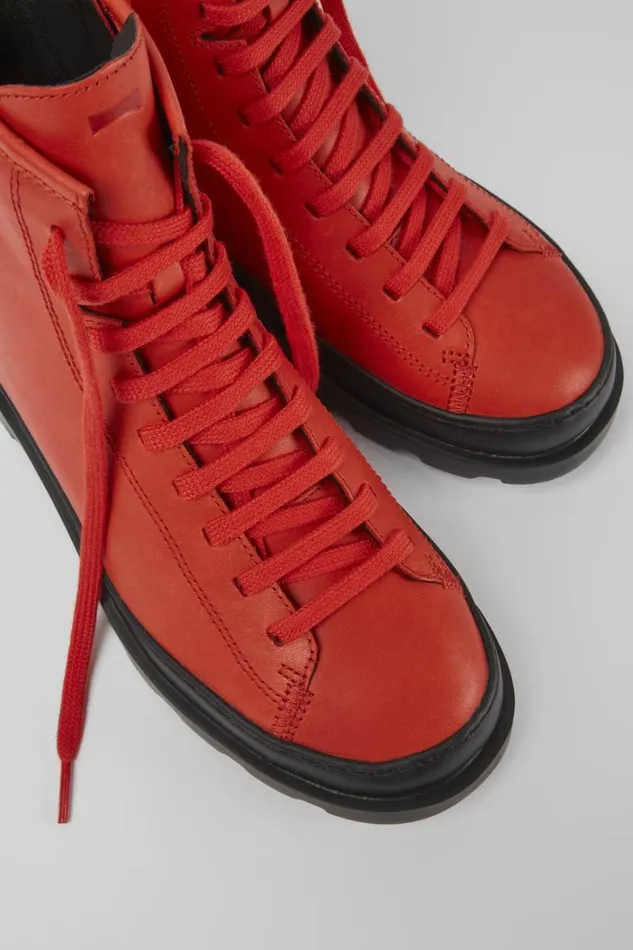 Formal Shoes Women Camper Brutus Red Leather Laceup Boots