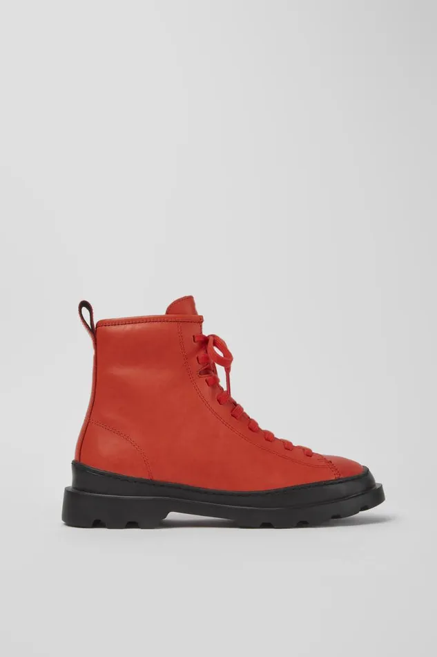 Formal Shoes Women Camper Brutus Red Leather Laceup Boots