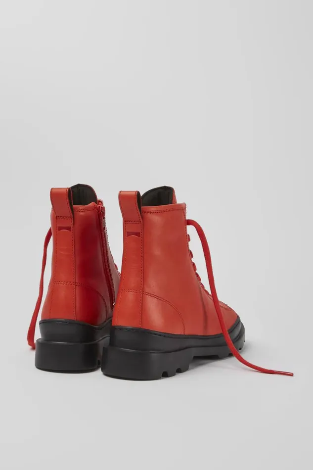 Formal Shoes Women Camper Brutus Red Leather Laceup Boots