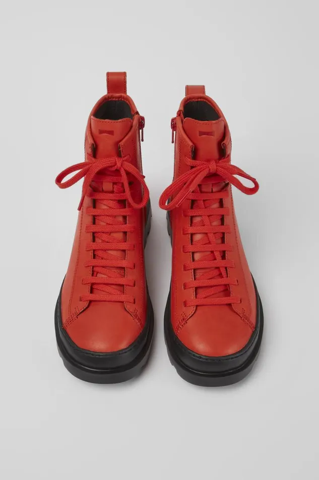 Formal Shoes Women Camper Brutus Red Leather Laceup Boots